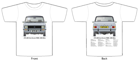 Ford Escort MkII 1300 Ghia 1975-80 T-shirt Front & Back